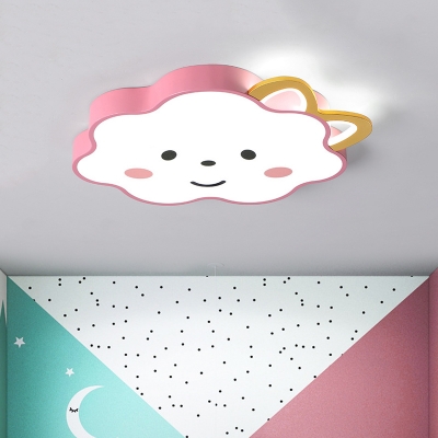 Pink Cloud Shaped Flush Mount Ceiling Lamp Cartoon Style Acrylic LED Flush Mount Fixture for Nursery in White/3 Colors Light