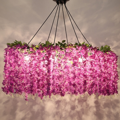 Purple Flower Island Ceiling Light Industrial Style Metal 6 Lights Restaurant Down Lighting Pendant