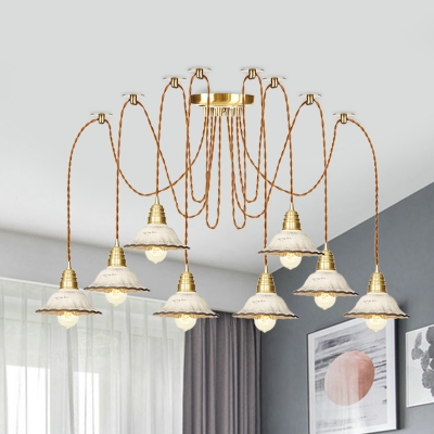 Scalloped Ceramics Multiple Hanging Light Traditional 2/4/6 Bulbs Dining Room Swag Suspension Lamp in Gold