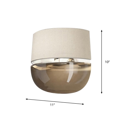Single Wall Mount Lighting Crisscross Woven Fabric Modern Bedroom Sconce Lamp with Half Shade and Tan Glass Bottom
