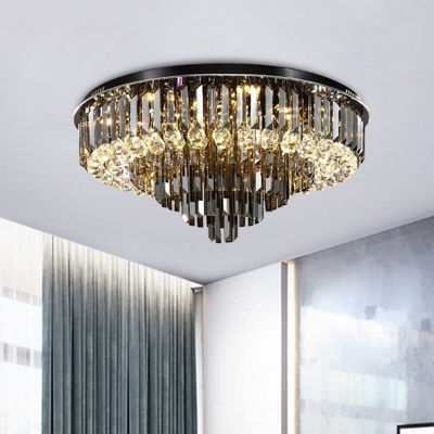 Smoke Gray Crystal Tiered Ceiling Lamp Traditionalism 5/6 Bulbs Living Room Flush Light Fixture