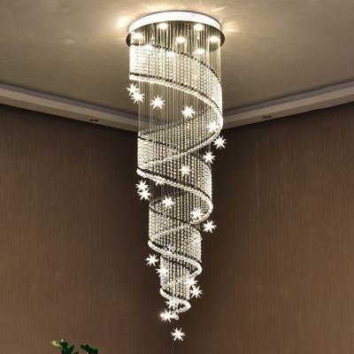 Spiral Clear Crystal Bead Pendant Contemporary 4-Light Stairway LED Multi Ceiling Lamp
