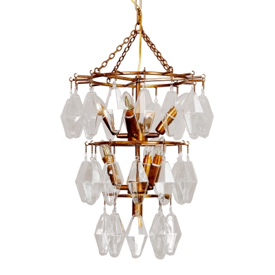 Tapered Crystal Diamond Chandelier Traditional 8 Lights Living Room Ceiling Pendant in Antiqued Gold