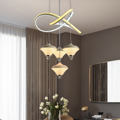 Urn Shaped Multi Light Pendant Acrylic 4 Bulbs White Hanging Light Fixture with Twisting Design for Bedroom