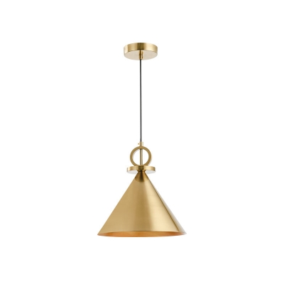 Vintage Cone Pendant Lighting 1 Head Metal Ceiling Suspension Lamp in Brass for Dining Room