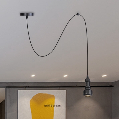 Water Pipe Iron Suspension Light Vintage 1 Light Hallway Pendulum Lamp in Black with Adjustable Cord