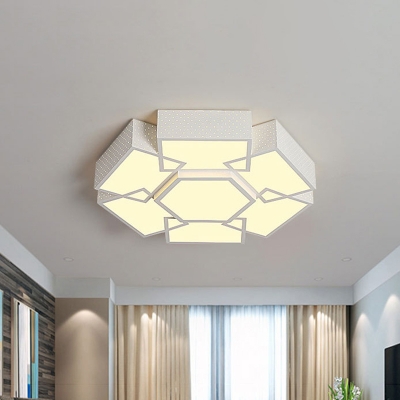 White Hexagonal LED Ceiling Lamp Contemporary Acrylic Flush Mount Light Fixture with Dot Design in Warm/White Light, 19.5