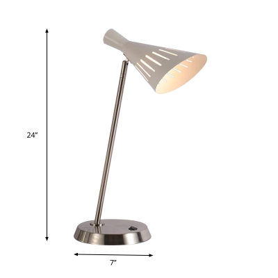 White Hollowed Funnel Rotating Night Lamp Modern 1 Bulb Iron Nightstand Light for Bedside