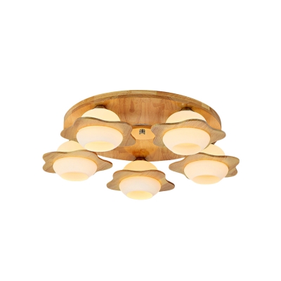 Wood Trapped Floral Flush Lighting Contemporary 3/5 Lights Flush Mounted Lamp with Ball Frosted Glass Shade