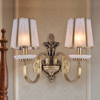 1/2-Head Tapered Wall Lighting Ideas Traditional Brass Frosted Glass Wall Lamp with Quatrefoil Pattern