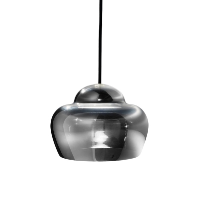 1 Head Restaurant Hanging Light Minimalism Black Ceiling Lamp with Altar Smoke Gray Mirror Glass Shade