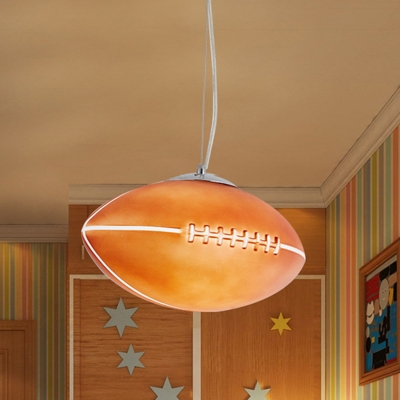 1-Light Boy Room Drop Pendant Kids Nickel Suspension Lamp with Rugby Brown Glass Shade