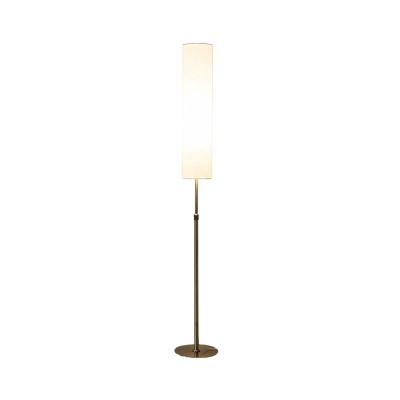 1-Light Living Room Floor Stand Lamp Minimalist White Floor Reading Lamp with Cylinder Fabric Shade