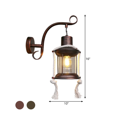 1 Light Wall Mount Lighting Factory Corridor Wall Light Sconce with Lantern Clear Glass Shade in Brass/Copper