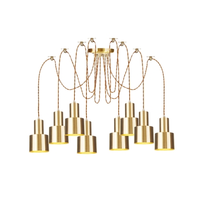 2/3/4 Heads Multi Light Pendant Industrial 2-Layer Tubular Metallic Swag Hanging Lamp Kit in Gold