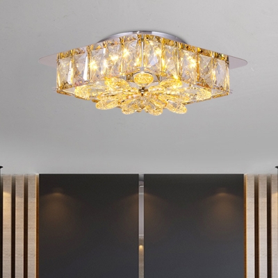 4 Lights Flush Mount Modernism Square Amber/Smoke Gray Crystal Ceiling Light Fixture for Bedroom