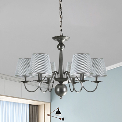 6-Light Conical Pendant Lighting Antiqued Silver/Blue/White and Silver Fabric Hanging Chandelier for Living Room