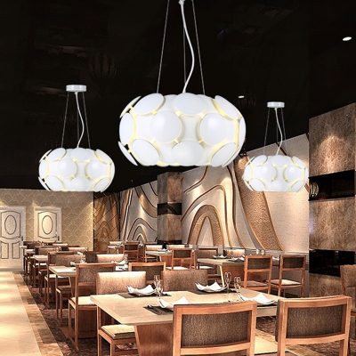 Acrylic Circle Panel Chandelier Lighting Modern 3-Head White Ceiling Hang Fixture with Drum Design for Restaurant