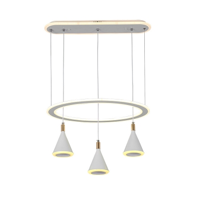 Acrylic Conical Suspension Lamp Modernist 3 Heads White Multi Light Pendant with Ring Design for Dining Room