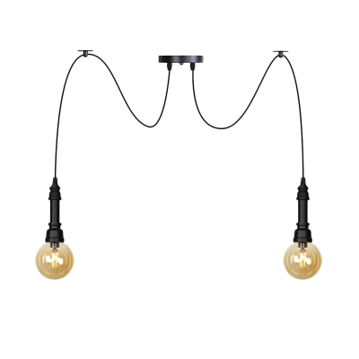 Amber Glass Ball Multi Pendant Light Vintage 2/3/6-Bulb Restaurant LED Swag Hanging Lamp Kit in Black