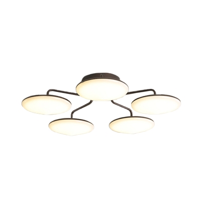 Black Circles Semi Flush Mount Contemporary Acrylic LED Ceiling Mounted Fixture with Curved Branches for Living Room
