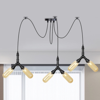 Black Finish 4/6/12-Bulb Multi Light Chandelier Industrial Amber Glass Capsule Swag LED Hanging Lamp Fixture