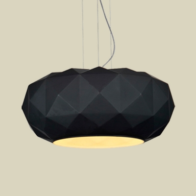 Black Finish Diamond Down Lighting Contemporary 1 Bulb Metallic Hanging Lamp Kit with Drum Design