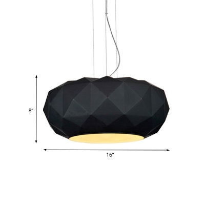 Black Finish Diamond Down Lighting Contemporary 1 Bulb Metallic Hanging Lamp Kit with Drum Design