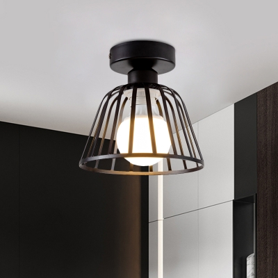 Bowl Cage Semi Flush Mount Lighting Modern Iron 1 Head Corridor Ceiling Lamp Fixture in Black/Gold