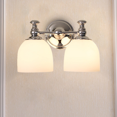 Bowl Family Room Sconce Ideas Rural Opal Glass 1/2-Bulb Polished Chrome Wall Mounted Lighting Fixture