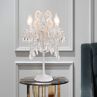 Candlestick Parlor Table Lamp Antique Crystal 2-Light White/Gold Nightstand Light with Swirl Arm