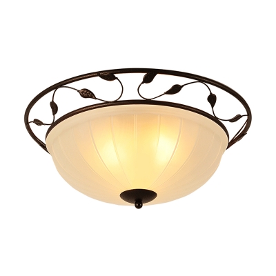 Classic Bowl Flush Mount Lamp 3-Light White Glass Close to Ceiling Light with Leaf Pattern