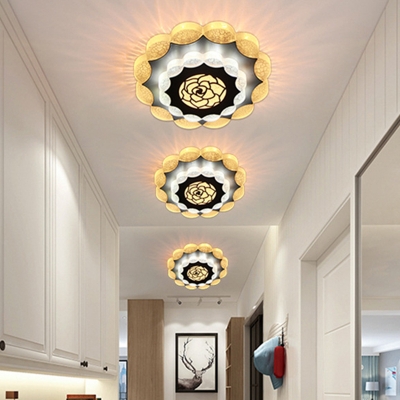 Contemporary LED Ceiling Flush White and Black Floral Flushmount Lighting with Acrylic Shade