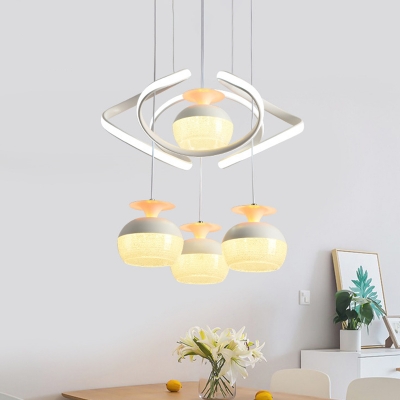 Creative Ellipsoid Shaped Pendant Contemporary Acrylic 4 Bulbs White Cluster Hanging Light with Twisting Deco