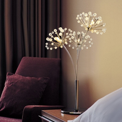 Crystal Bead Dandelion Nightstand Light Modernism LED Bedside Night Lamp in Silver