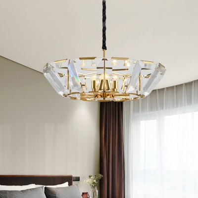 Crystal Block Drum Chandelier Lighting Modernism 5-Light Gold Finish Pendant for Living Room