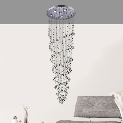 Crystal Orb Spiral Ceiling Lamp Minimalism LED Living Room Flush Light Fixture in Chrome