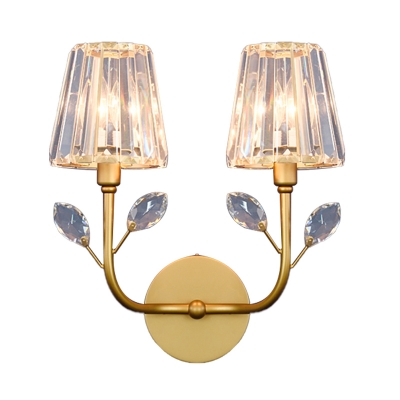 Crystal Tapered Shape Wall Light Sconce Modernism 1/2-Head Brass Finish Wall Mounted Lamp with Branch Arm