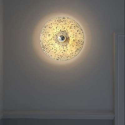 Designer Style Plate Wall Sconce Light Terrazzo 1-Bulb Corridor Wall Mounted Lamp in Beige/Lake Blue