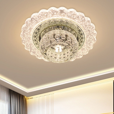 Domed Corridor Ceiling Flush Minimalist Clear Crystal Chrome LED Flush Light in Warm/White Light