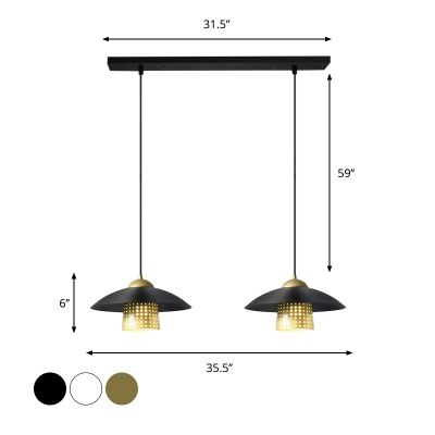 Domed Metal Multiple Hanging Light Vintage 2 Heads Dining Room Suspension Lamp in White/Black/Gold