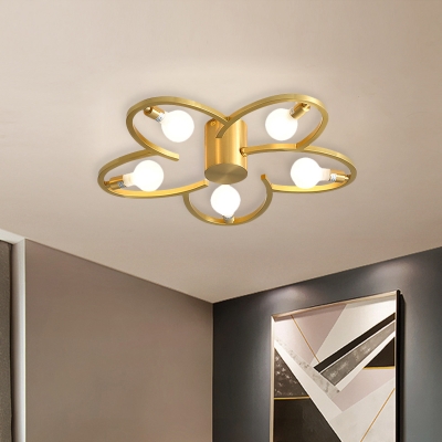 Flower Metallic Semi Flush Mount Lighting Modern 5/6-Head Gold Finish Ceiling Lamp Fixture