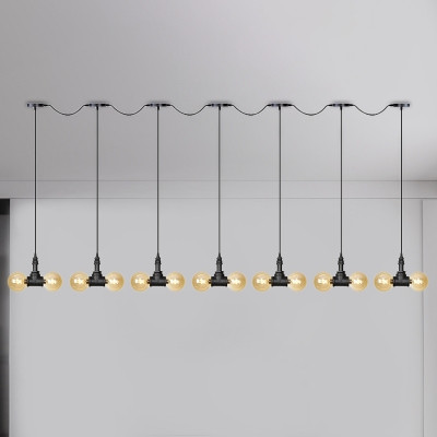 Globe Restaurant Multi Ceiling Light Industrial Amber Glass 6/10/14-Light Black Tandem LED Hanging Lamp Kit