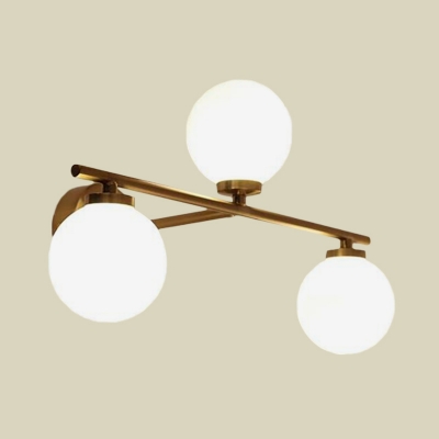 Gold Finish Globe Wall Light Fixture Minimalist 3 Bulbs Opal Glass Up and Down Sconce Lamp with Linear Design