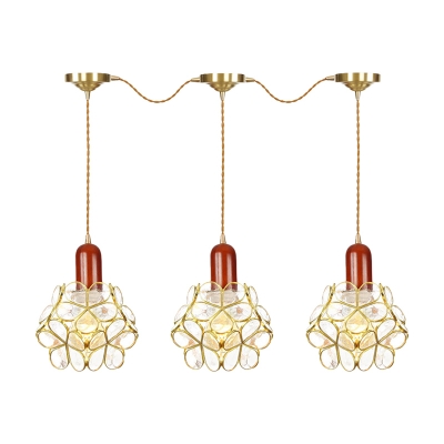 Gold Floral Multi Light Pendant Tradition Metal 3/5/7 Heads Living Room Series Connection Pendant Lamp
