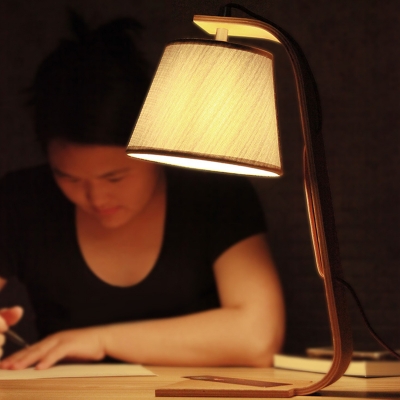 Grey Barrel Reading Light Modernism 1-Light Fabric Night Table Lamp with Arc Wood Arm