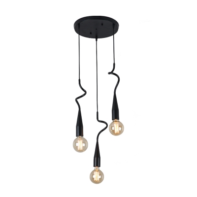 Industrial Bare Bulb Multi Light Pendant 3/10-Head Metallic Hanging Ceiling Lamp in Black