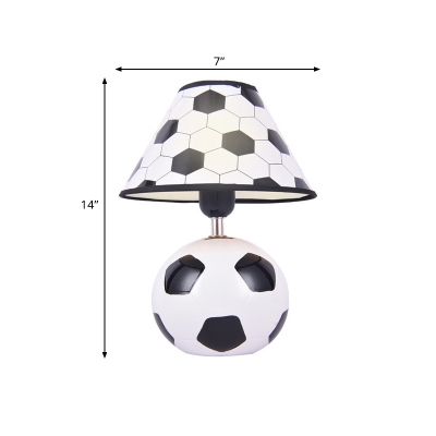 Kids Football Ceramic Table Light 1-Light Night Stand Lamp in Black and White with Cone Lamp Shade