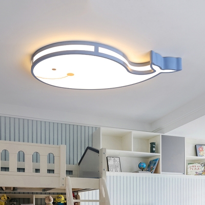 LED Bedroom Ceiling Mounted Fixture Cartoon White/Pink/Blue Flush Light with Dolphin Acrylic Shade