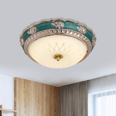 LED Dome Ceiling Mounted Light Romantic Pastoral Blue Finish White Glass Flush Mount Lamp, 12